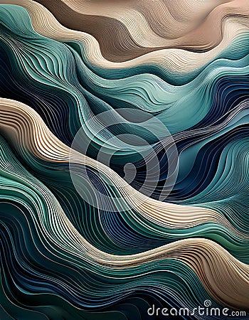 Swirling, abstract waves of teal and beige, creating a mesmerizing and hypnotic pattern. Generative AI Stock Photo