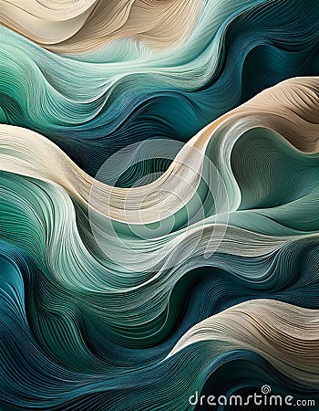 Swirling, abstract waves of teal and beige, creating a mesmerizing and hypnotic pattern. Generative AI Stock Photo