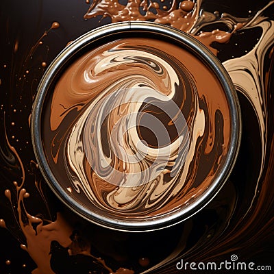 Swirling Chocolate Liquid In A Paint Can - Abstract Art Stock Photo