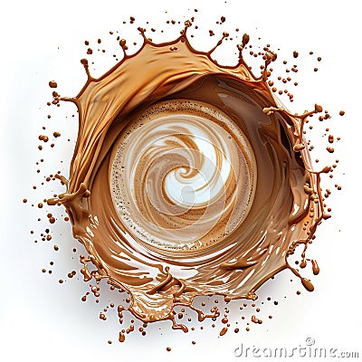 Swirling coffe splash in shape of a circle isolated on white background. Generative ai Stock Photo