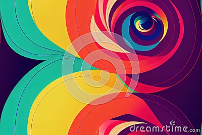 A swirling, colorful spiral with abstract circles over it. Seamless pattern. Generative AI Stock Photo