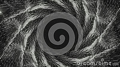 Swirling dark tunnel. Design. Black mink with twisted 3d lines. Dark tunnel with swirling lines from 3d matrix code Stock Photo