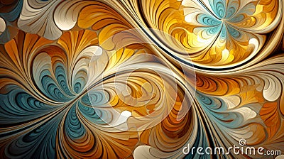 Swirling fractal design with blue and golden hues. Concept of elegance, fluidity, and digital graphics. Beautiful Stock Photo