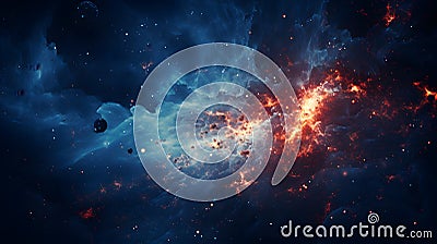 A swirling galaxy, with brilliant stars as the background, during a cosmic explosion Stock Photo