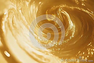 swirling liquid form in gold, smoothly flowing in a continuous loop, creating a visually stunning Stock Photo