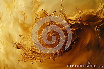 swirling liquid form in gold, smoothly flowing in a continuous loop, creating a visually stunning Stock Photo