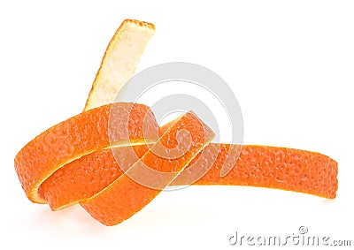 Swirling orange peel isolated on white background. Front view Stock Photo