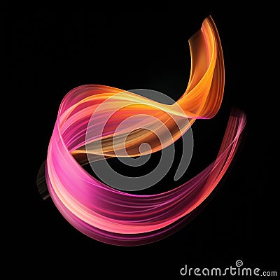 Swirling ribbon of pink and orange dances against a black background, embodying fluidity and grace. Stock Photo