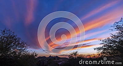 Swirling sunset skies in Scottsdale, Arizona Stock Photo