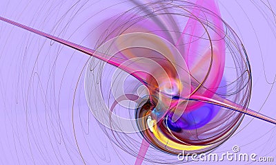 Swirling trail with circles and strings in rainbow colors on lavender background. Stock Photo