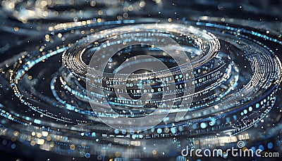 swirling vortex of blockchain blocks, each one spinning in space Stock Photo