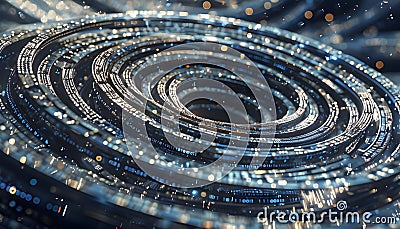 swirling vortex of blockchain blocks, each one spinning in space Stock Photo