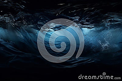 Swirling Vortex of Bubbles in Blue Depths Stock Photo