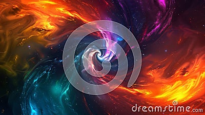 Swirls and spirals of intense colors colliding in a simulated aurora explosion Stock Photo