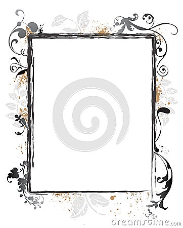 Swirly Grunge Floral Frame Border Vector Illustration