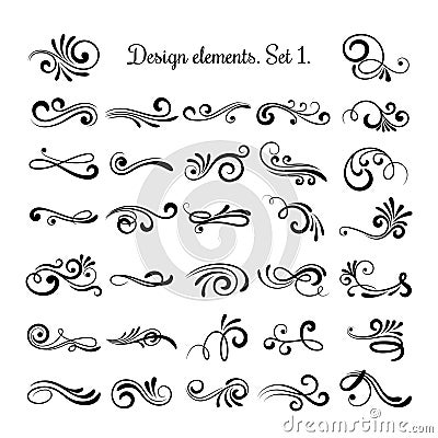 Swirly line curl patterns isolated on white background. Vector flourish vintage embellishments for greeting cards Cartoon Illustration