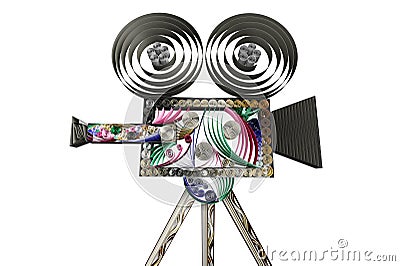 Swirly movie camera isolated on white Cartoon Illustration