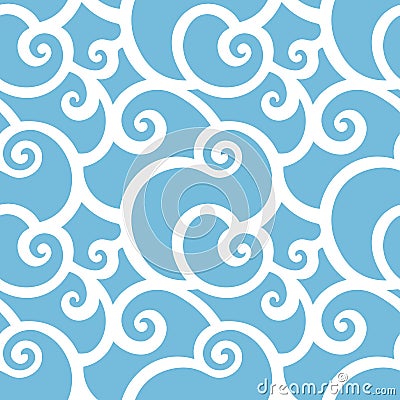 Swirly seamless pattern with abstract blue sea waves Vector Illustration