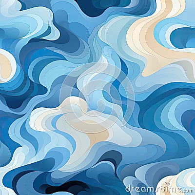 Swirly wallpaper displaying ocean waves, fauvist color palette (tiled) Stock Photo