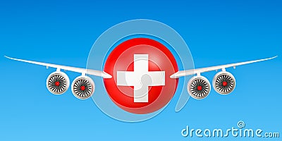 Swiss airlines and flying`s, flights to Switzerland concept. 3D Stock Photo