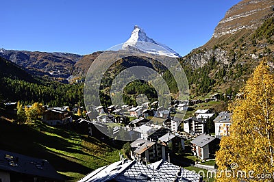 Swiss Alps: Breathtaking panoramic view of the Matterhorn from Z Editorial Stock Photo