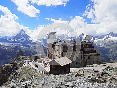 Swiss Alps landscapes with Matterhorn mount in Switzerland, Kulm Hotel and observatory Editorial Stock Photo