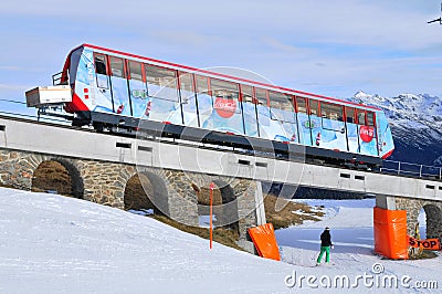 Swiss alps: The Parsenn mountain railway in Davos City Editorial Stock Photo