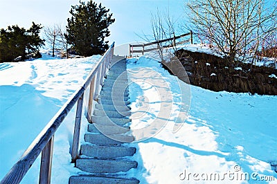 Swiss Alps and romantic wooden stairs Stock Photo