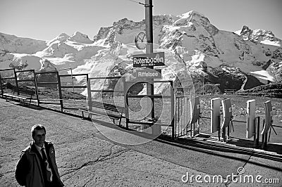 Swiss alps: the train station Riffelsee Rotenboden near Zermatt in canton Wallis Editorial Stock Photo