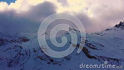 The Swiss Alps in winter - flight over wonderful snow mountains Stock Photo