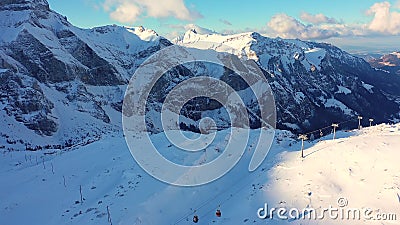 The Swiss Alps in winter - flight over wonderful snow mountains Stock Photo