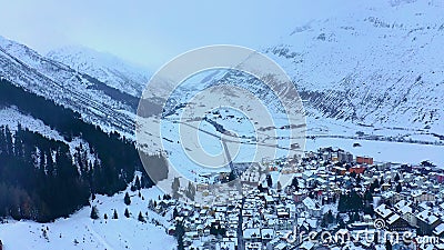 The Swiss Alps in winter - flight over wonderful snow mountains Stock Photo