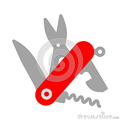 Swiss army knife icon. Vector flat illustration. Useful tool for camping, adventures Vector Illustration