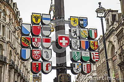 Swiss Cantonal Tree on Leicester Square Editorial Stock Photo