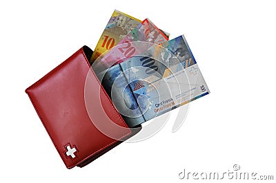 Swiss cash and wallet Stock Photo
