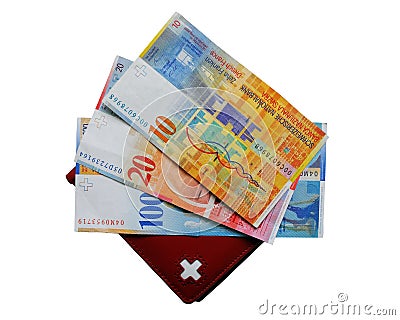 Swiss cash and wallet Stock Photo