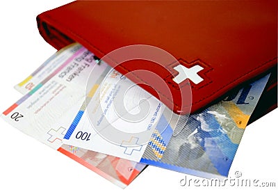 Swiss cash and wallet Stock Photo