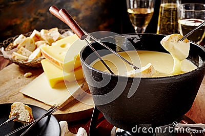 Swiss cheese fondue, a popular national dish Stock Photo