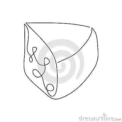 Swiss cheese with holes continuous line drawing. One line art of dairy produce, milk products, food, hard cheese, piece. Cartoon Illustration