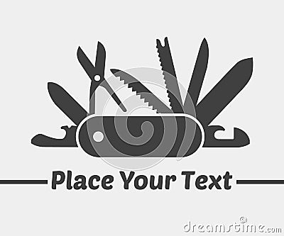 Swiss folding knife flat icon with place for your text Stock Photo