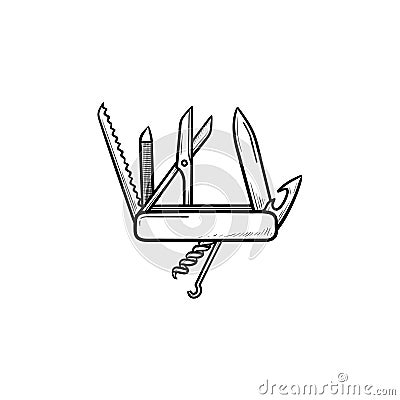 Swiss folding knife hand drawn outline doodle icon. Vector Illustration