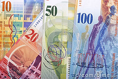 Swiss money - Francs a background Stock Photo