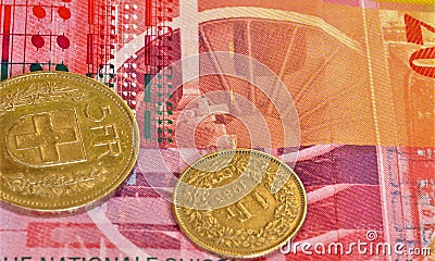 Swiss money, banknotes and coins Stock Photo