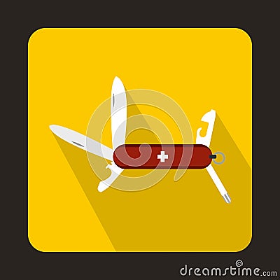 Swiss multipurpose knife icon, flat style Stock Photo