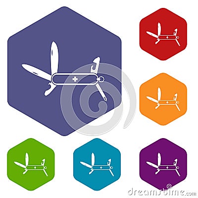 Swiss multipurpose knife icons set Vector Illustration