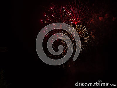 Swiss National Day colorful fireworks in the Swiss mountains near Lenzerheide - 3 Stock Photo