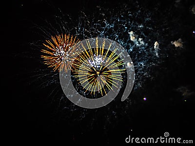 Swiss National Day colorful fireworks in the Swiss mountains near Lenzerheide - 6 Stock Photo