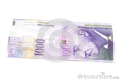 Swiss one thousand Franc notes Stock Photo