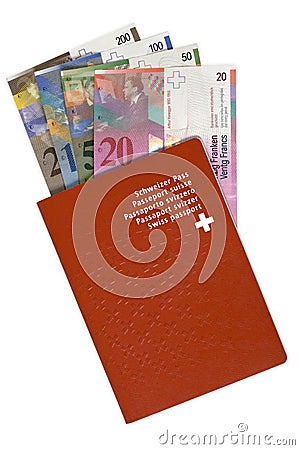 Swiss passport and money Stock Photo