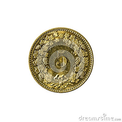 5 swiss rappen coin 2008 obverse isolated on white background Stock Photo